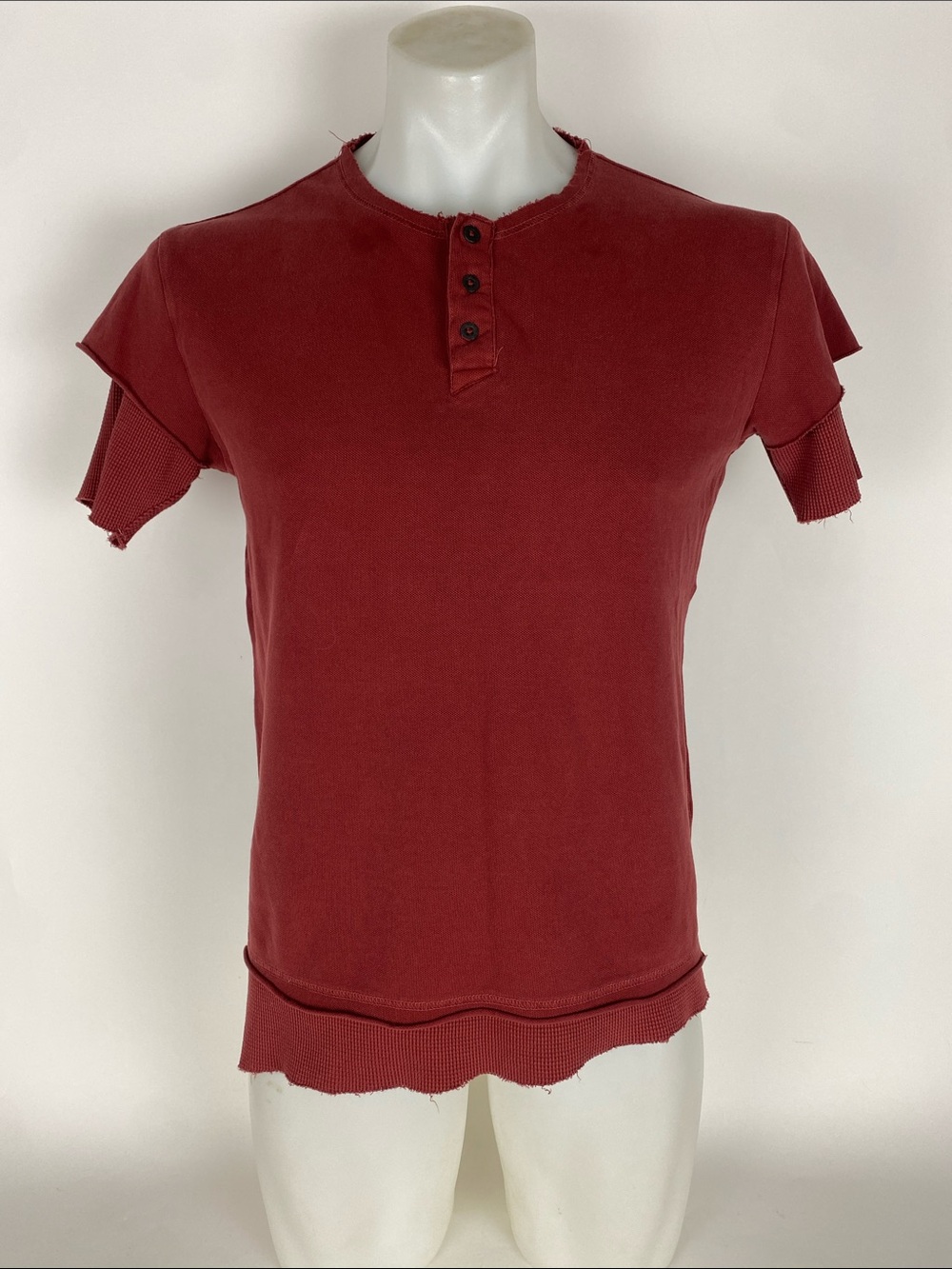 Nasty Pig Burgundy/Red Distressed Layered Short Sleeve Cotton Shirt Men's Size S